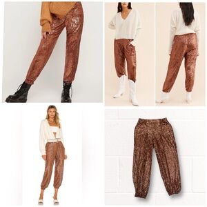 Free People Morelia Sequin Jogger Pants Bronze, Small